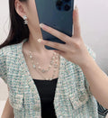 Chanel Silver Pearl CC Layered Necklace - Elegant Design