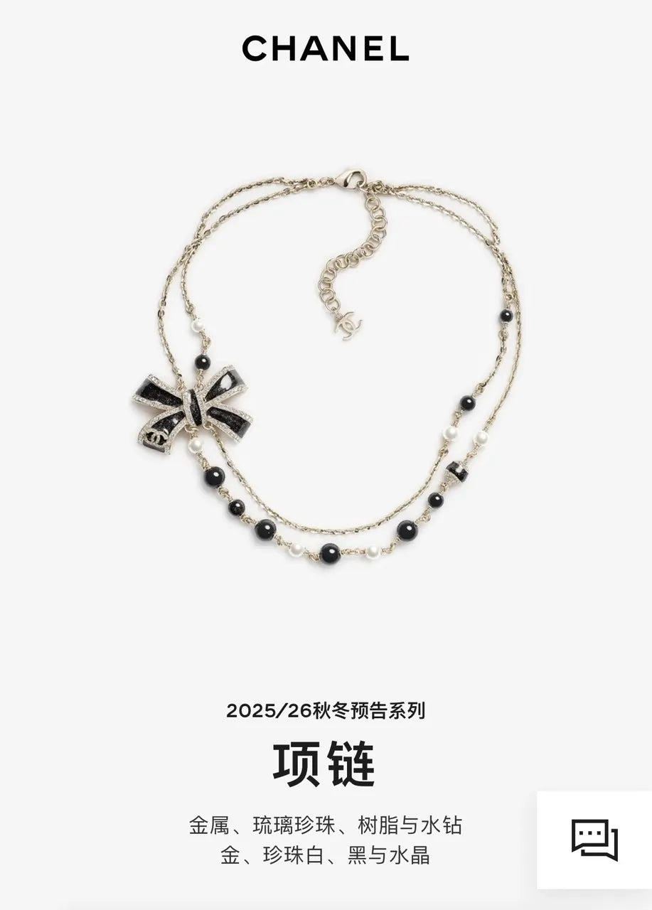 Chanel Black Bow Pearl Necklace - Gold Finish