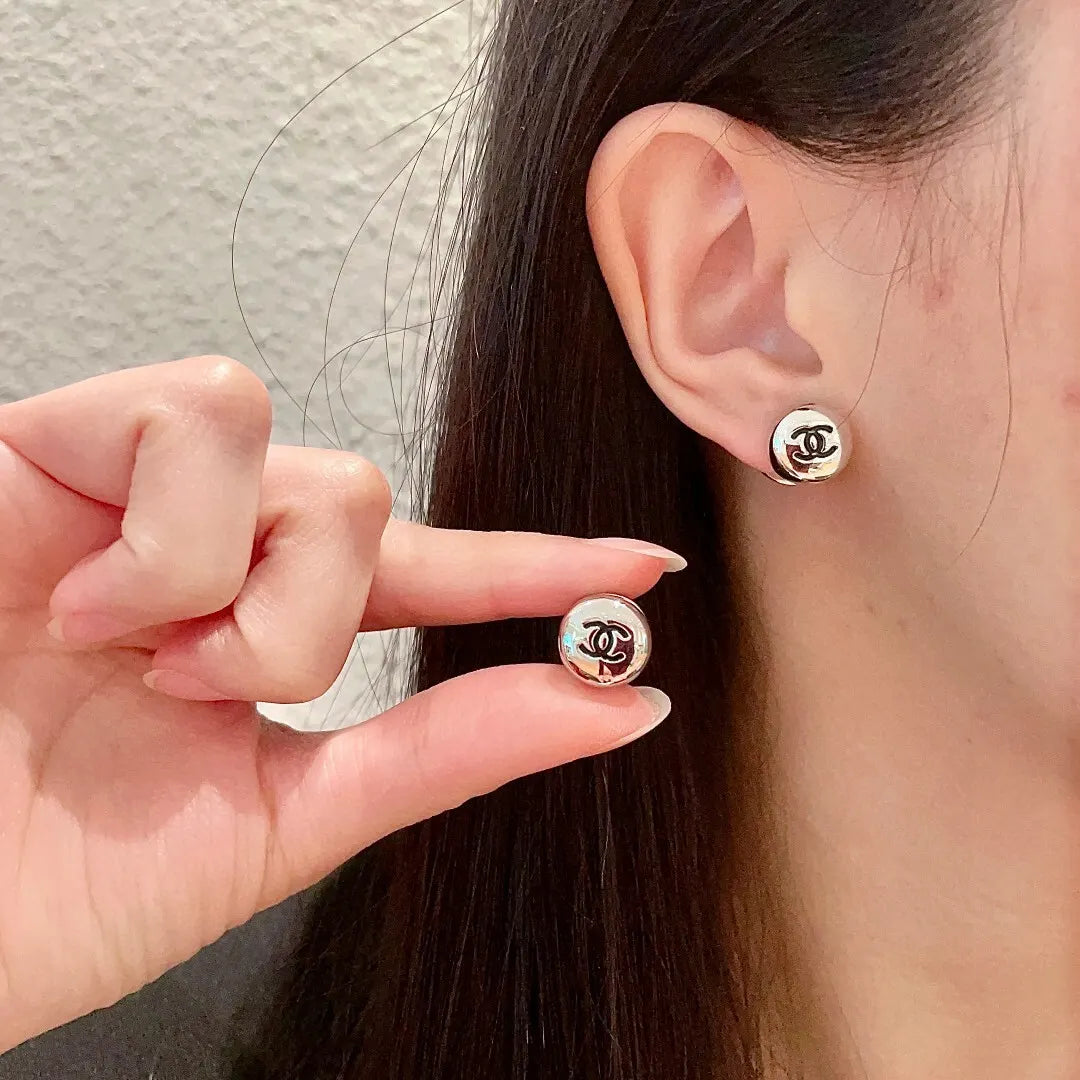 Chanel Silver Round CC Stud Earrings - Designer Chic