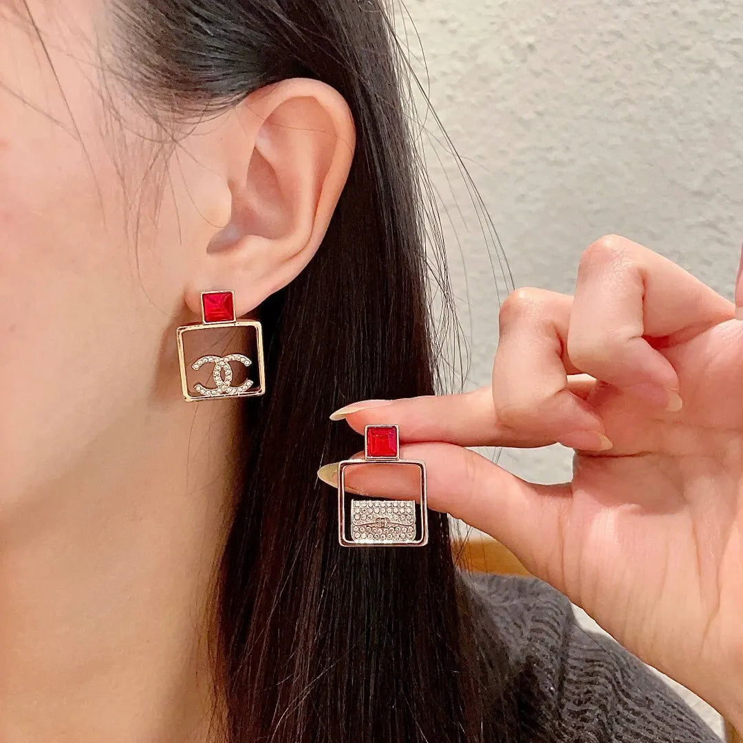 Chanel Gold Red Top CC Logo Earrings - Designer Style
