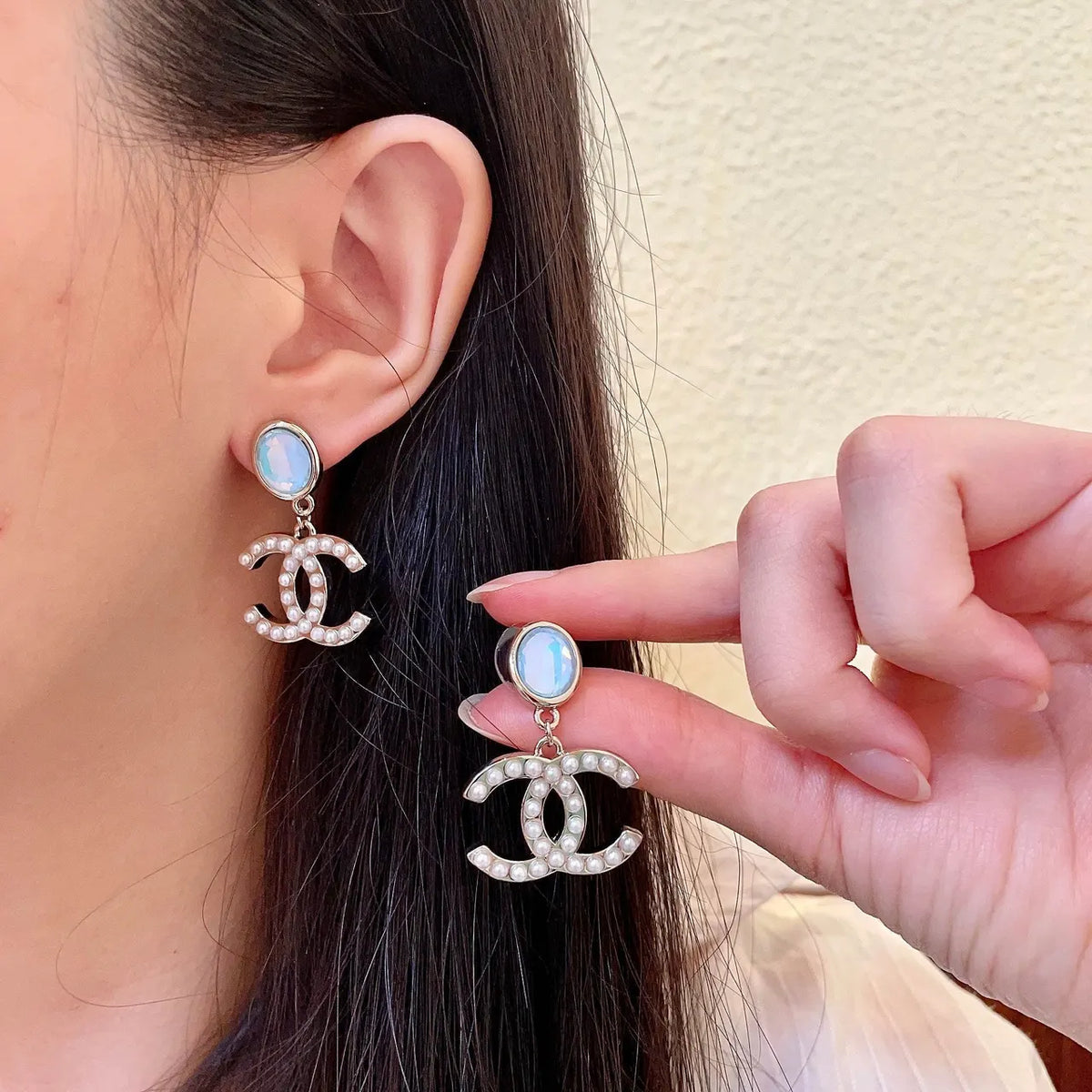 Chanel Silver Pearl CC Drop Earrings - Designer Chic