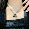 Chanel Black CC Necklace - Chanel Silver Black CC Pendant Necklace