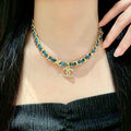 Chanel Blue Denim Gold Chain Necklace - CC Logo Pendant