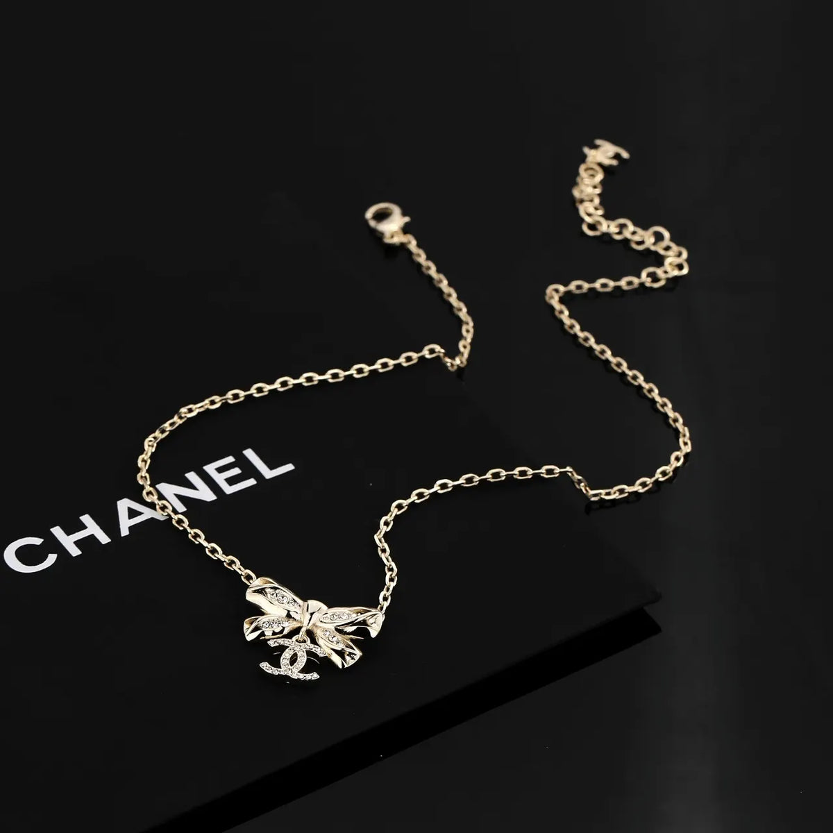 Chanel Gold Bow Crystal Necklace - Chanel Gold Bow CC Crystal Necklace
