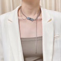 Chanel Silver Rectangle Necklace - Chanel Silver Rectangle Logo Chain