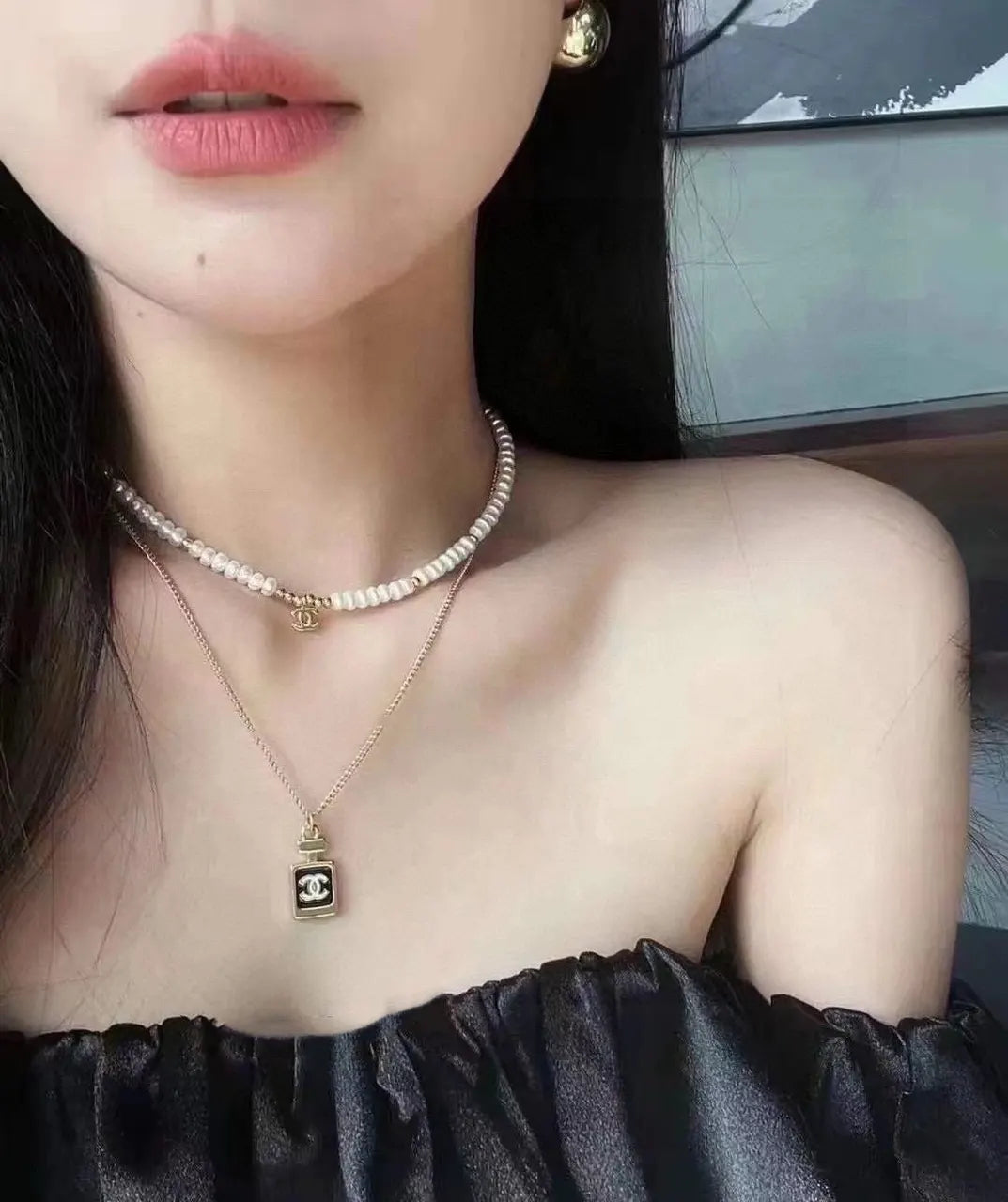 Chanel Pearl Black Bottle Necklace - Chanel Pearl Necklace with Black