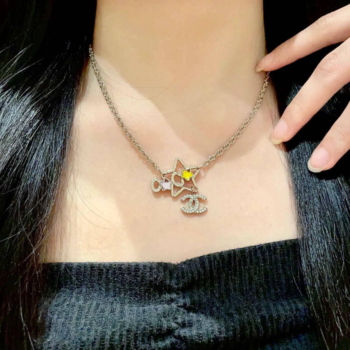 cc Chanel Silver Star Necklace - Chanel Silver Star CC Charm Necklace
