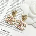 Chanel Pink Enamel Earrings - Chanel Pink Enamel CC Logo Drop Earrings