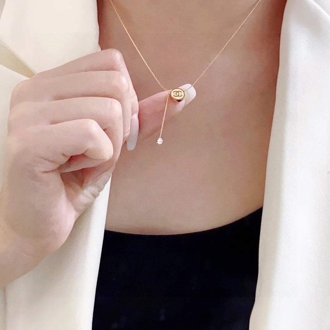 Chanel Gold CC Diamond Necklace - Chanel Gold CC Diamond Drop Necklace