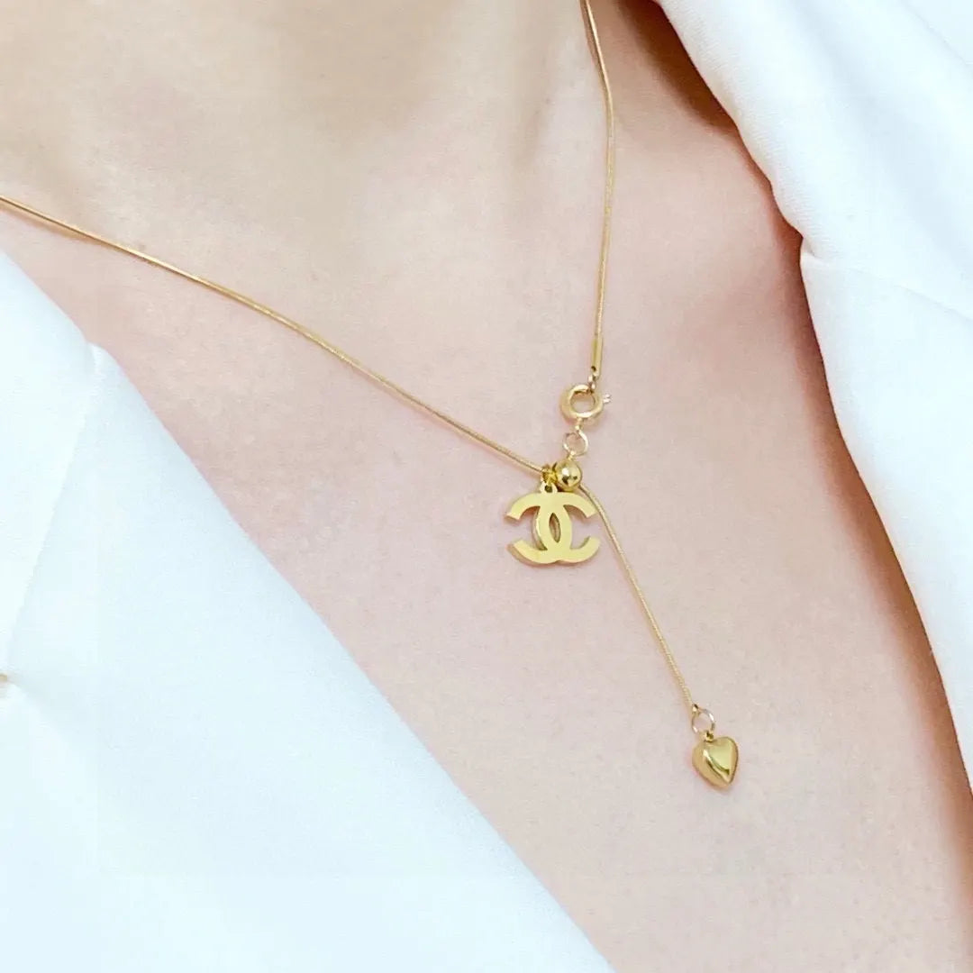 Chanel Gold CC Heart Pendant Necklace - Delicate Design