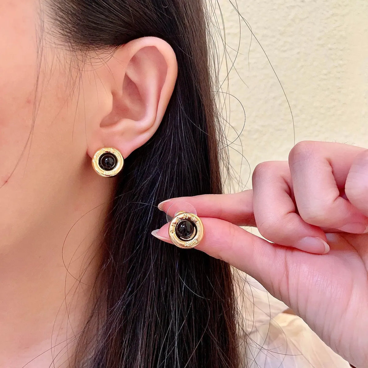 Bvlgari Gold Black Onyx Stud Earrings - Designer