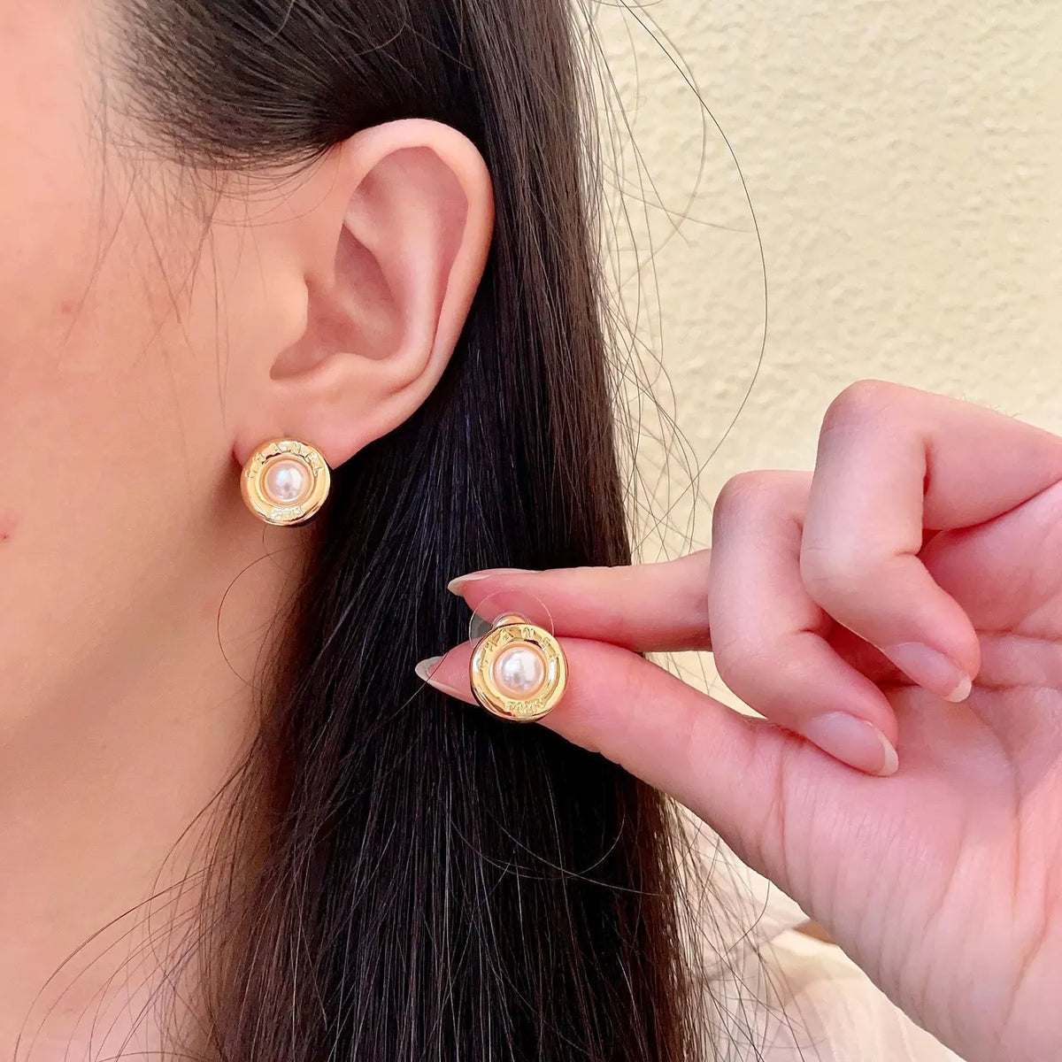 Chanel Gold Pearl Button Earrings - Designer Studs