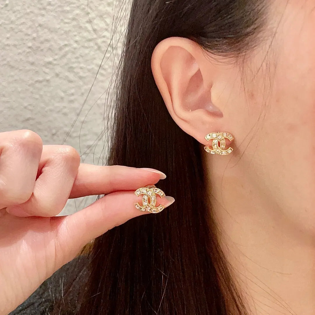 Chanel Gold CC Crystal Stud Earrings - Designer Jewelry