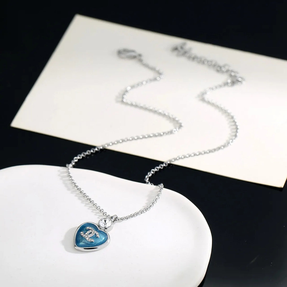 Chanel Silver Blue Heart Necklace - Chanel Silver Blue Heart Charm