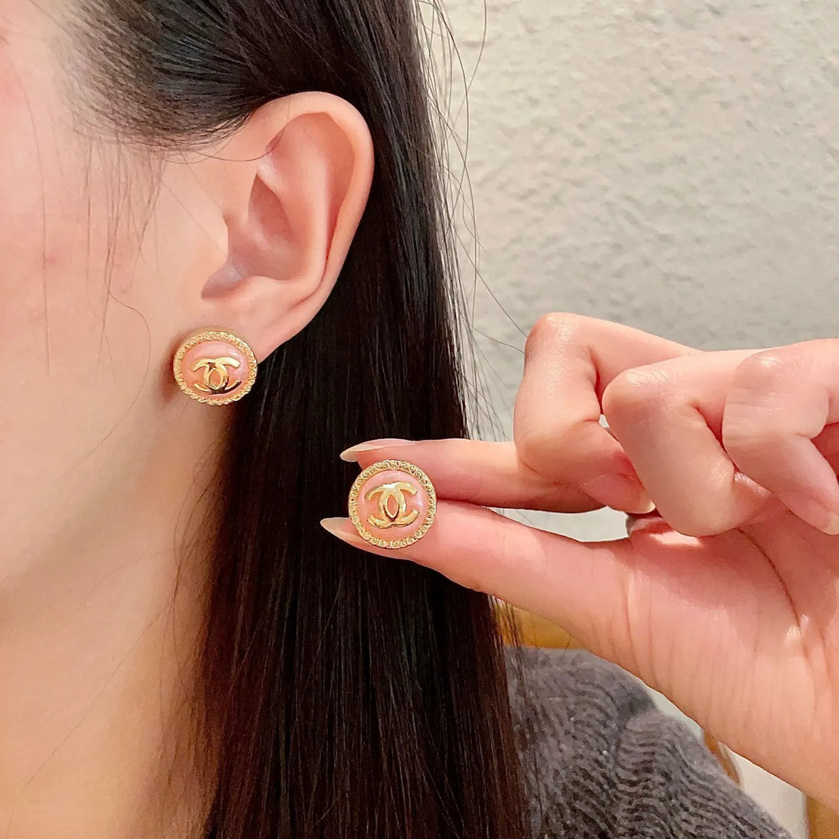Chanel Pink CC Gold Earrings - Chanel Pink CC Logo Gold Earrings