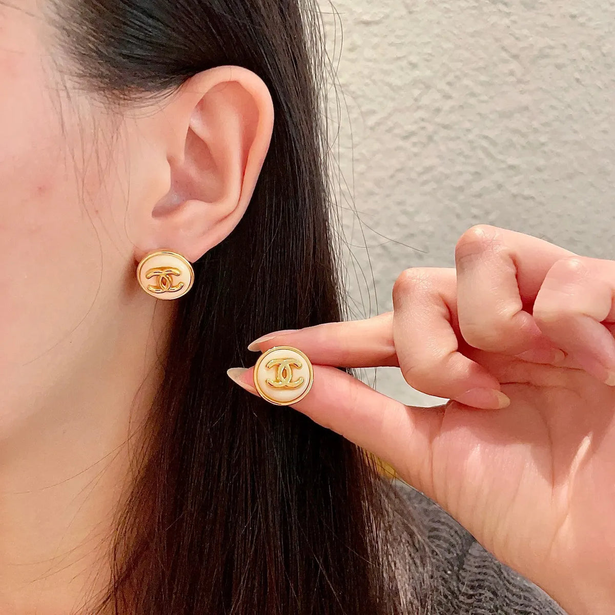 Chanel Cream Gold Earrings - Chanel Cream & Gold Button Earrings