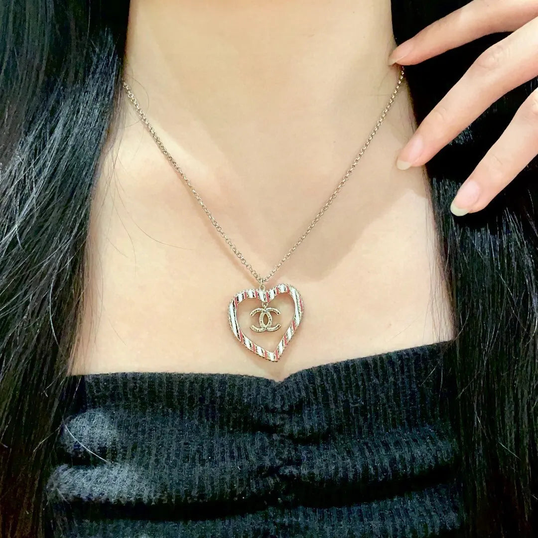Chanel Silver Heart Necklace - Chanel Silver Heart CC Logo Necklace