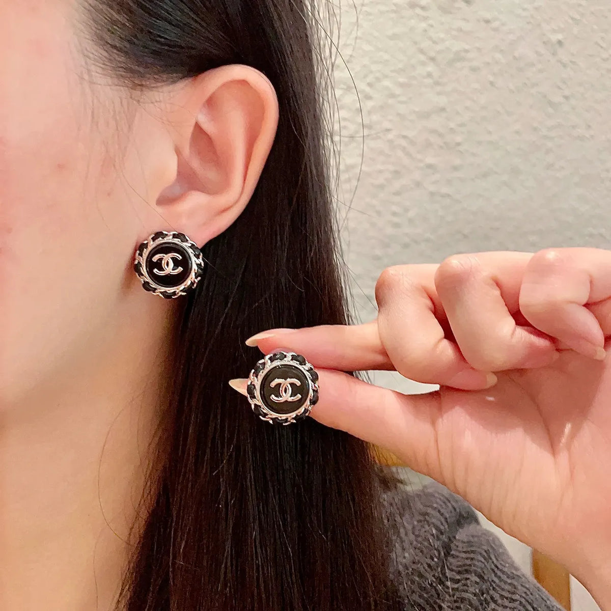 Chanel Black & Gold Button Earrings - Designer Chic