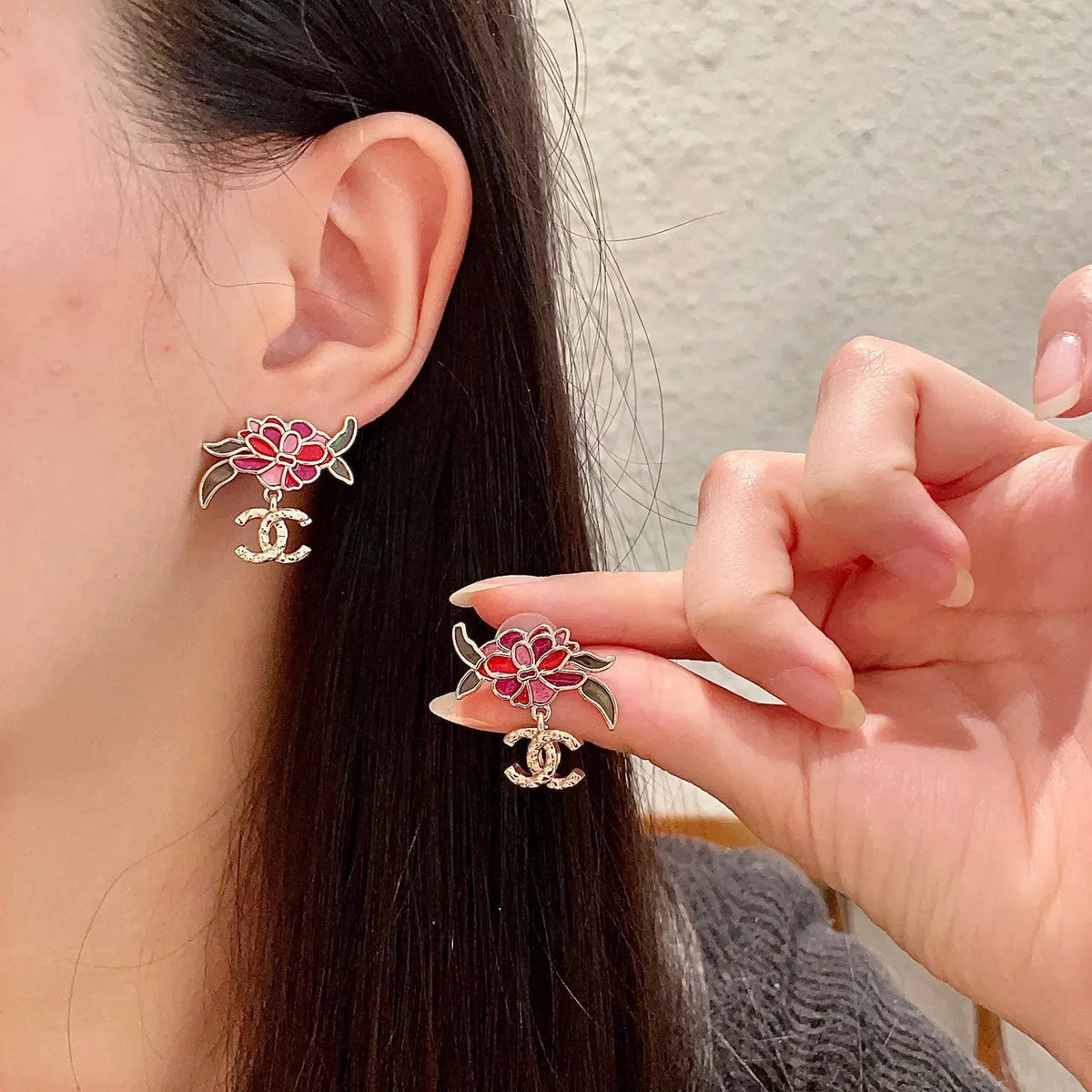 Chanel Pink Camellia Earrings - Chanel Pink Camellia CC Logo Drop