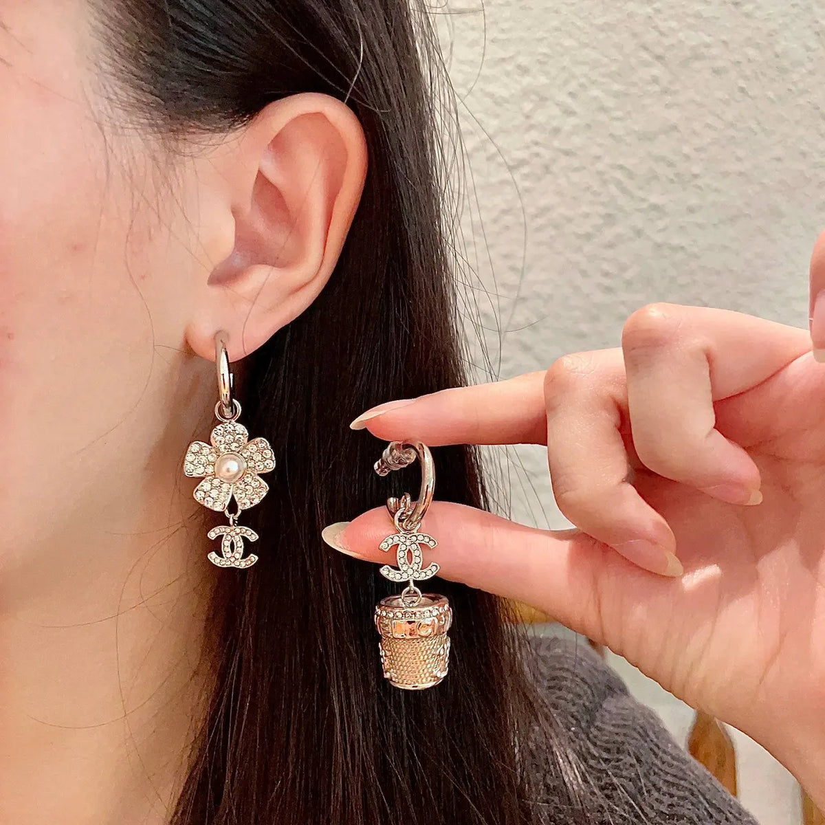 Chanel Silver Flower Earrings - Chanel Silver Flower & Basket Earrings