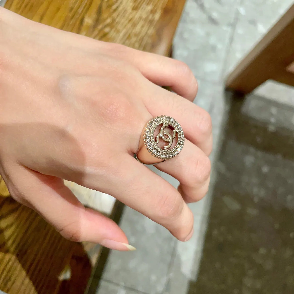 Chanel Gold Crystal CC Ring - Chanel Gold Crystal CC Logo Ring