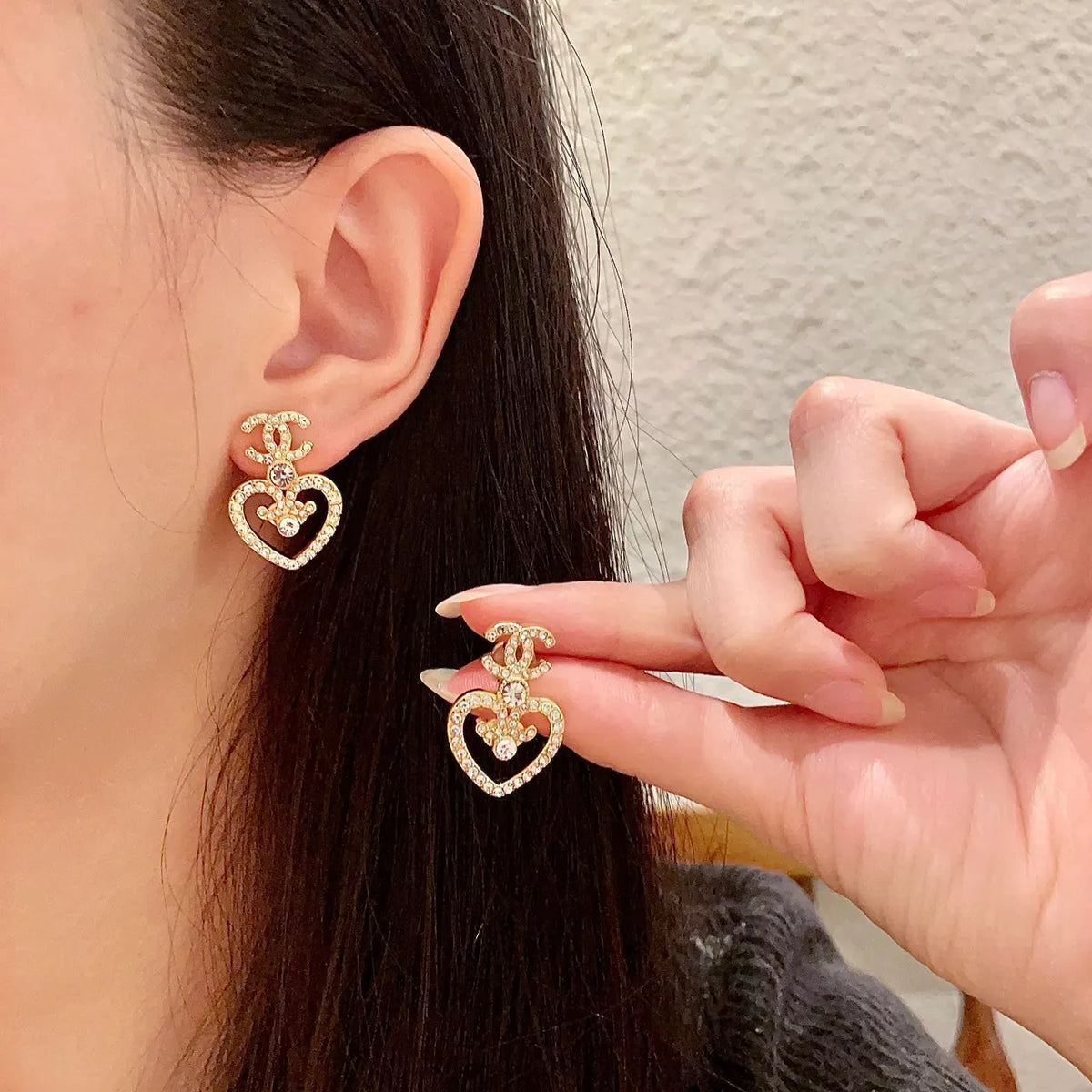 Chanel Gold Heart Earrings - Chanel Gold Heart Crystal CC Earrings