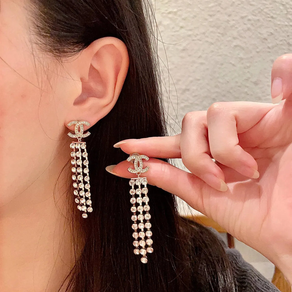 Chanel Crystal CC Dangle Earrings - Designer Glamour