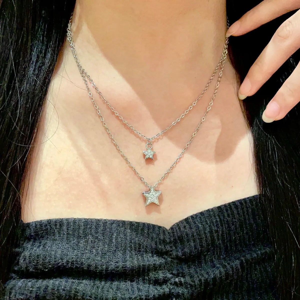 Silver Star Layered Necklace - Dainty Celestial Charm