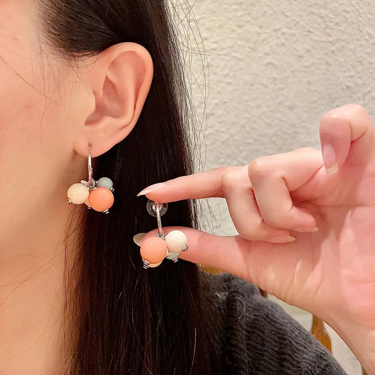 Chanel Pastel Bead Drop Earrings - Silver Hardware