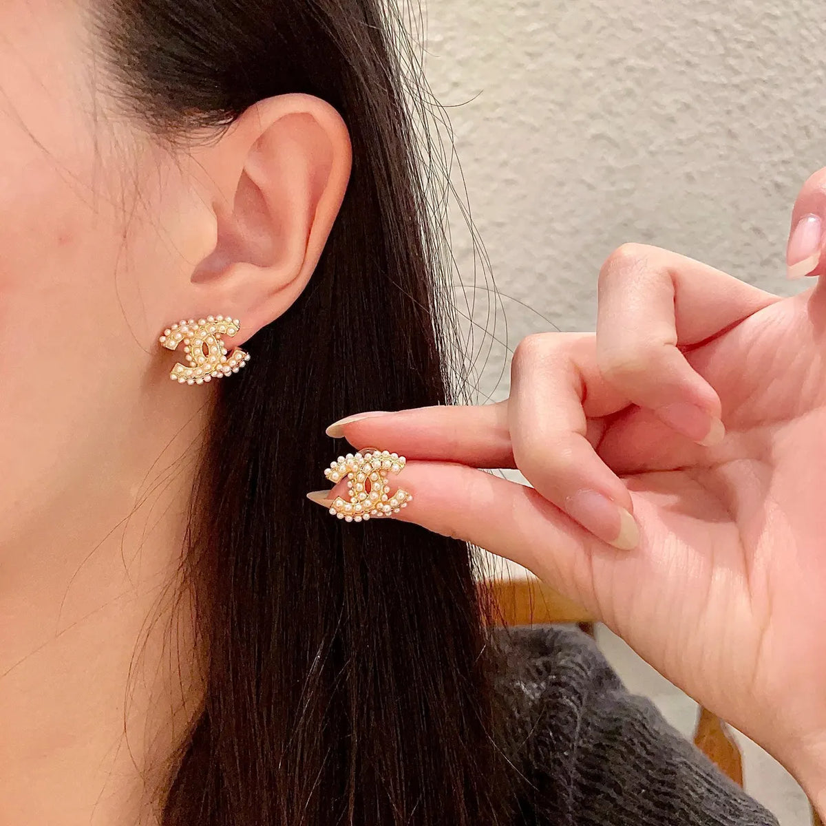 Chanel Gold CC Pearl Stud Earrings - Designer Jewelry