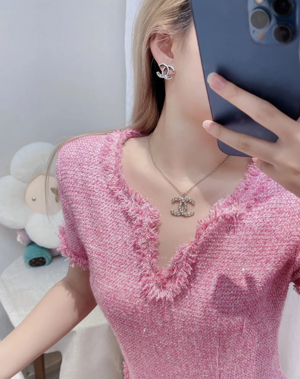 Chanel Silver Crystal CC Pendant Necklace - Sparkling Elegance