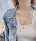 Chanel Crystal Y Necklace - Chanel Silver & Gold Crystal Y Necklace