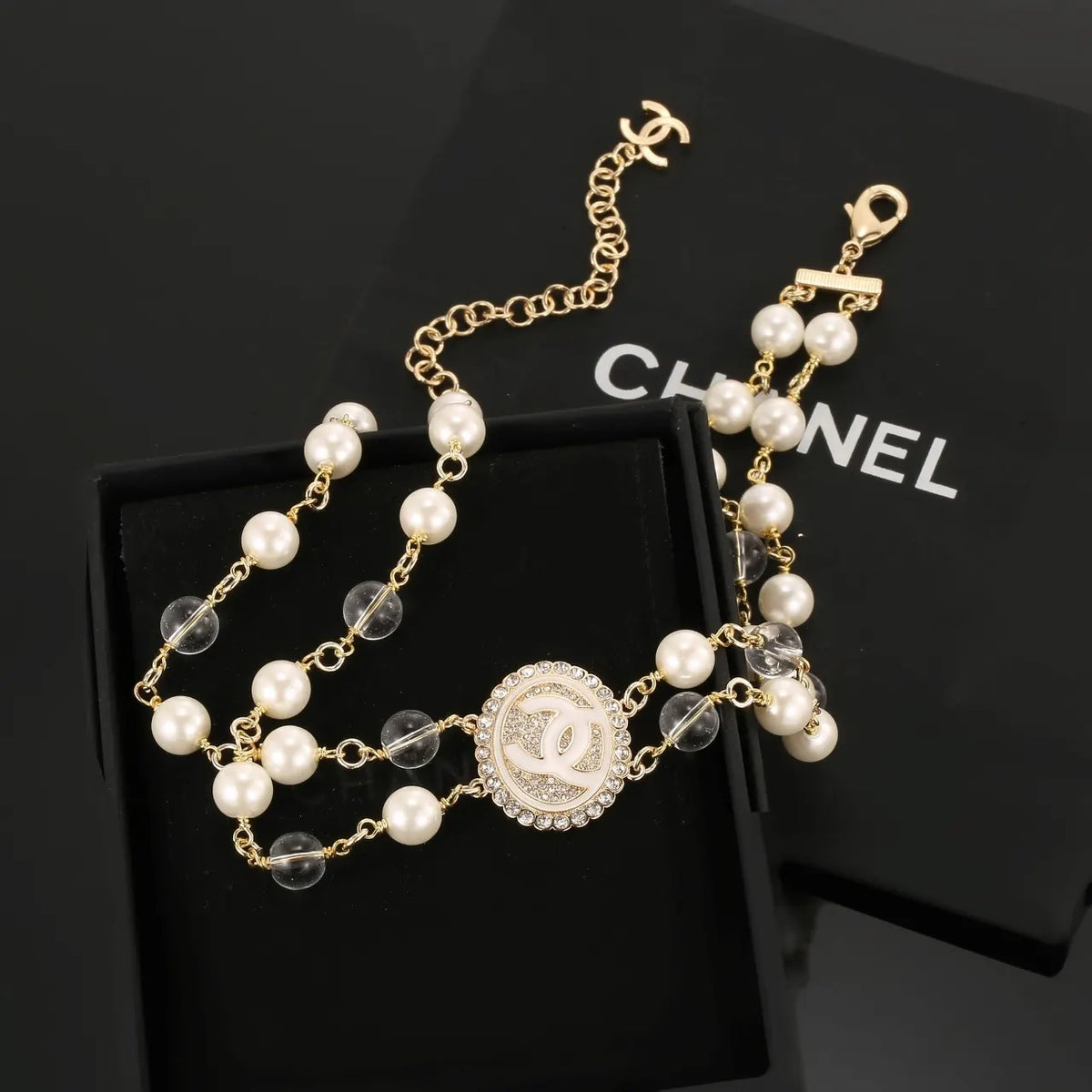 Chanel Gold Pearl Necklace - Chanel Gold Pearl Crystal CC Necklace