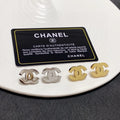 Chanel Gold Silver CC Earrings - Chanel Silver & Gold CC Logo Stud