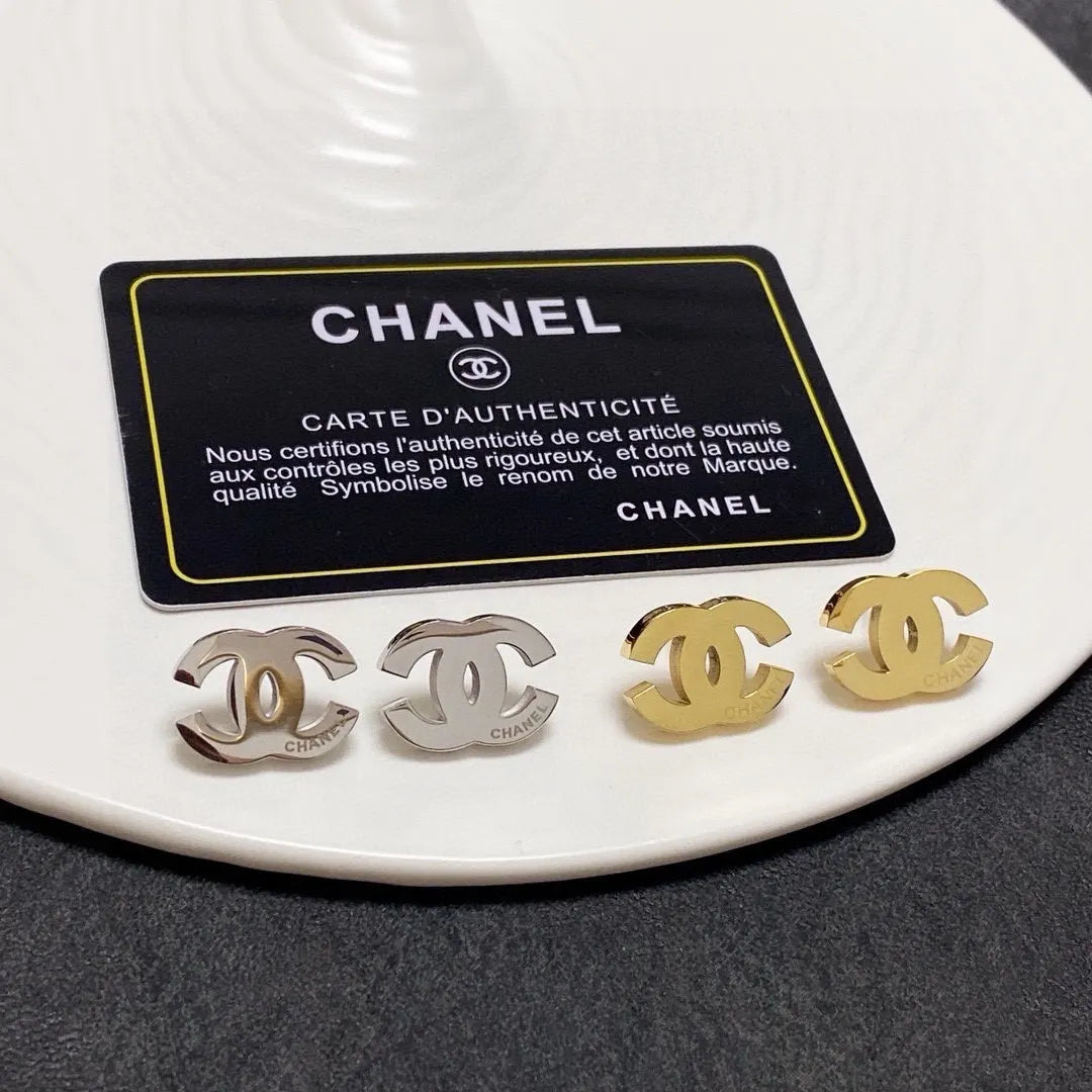Chanel Gold Silver CC Earrings - Chanel Silver & Gold CC Logo Stud