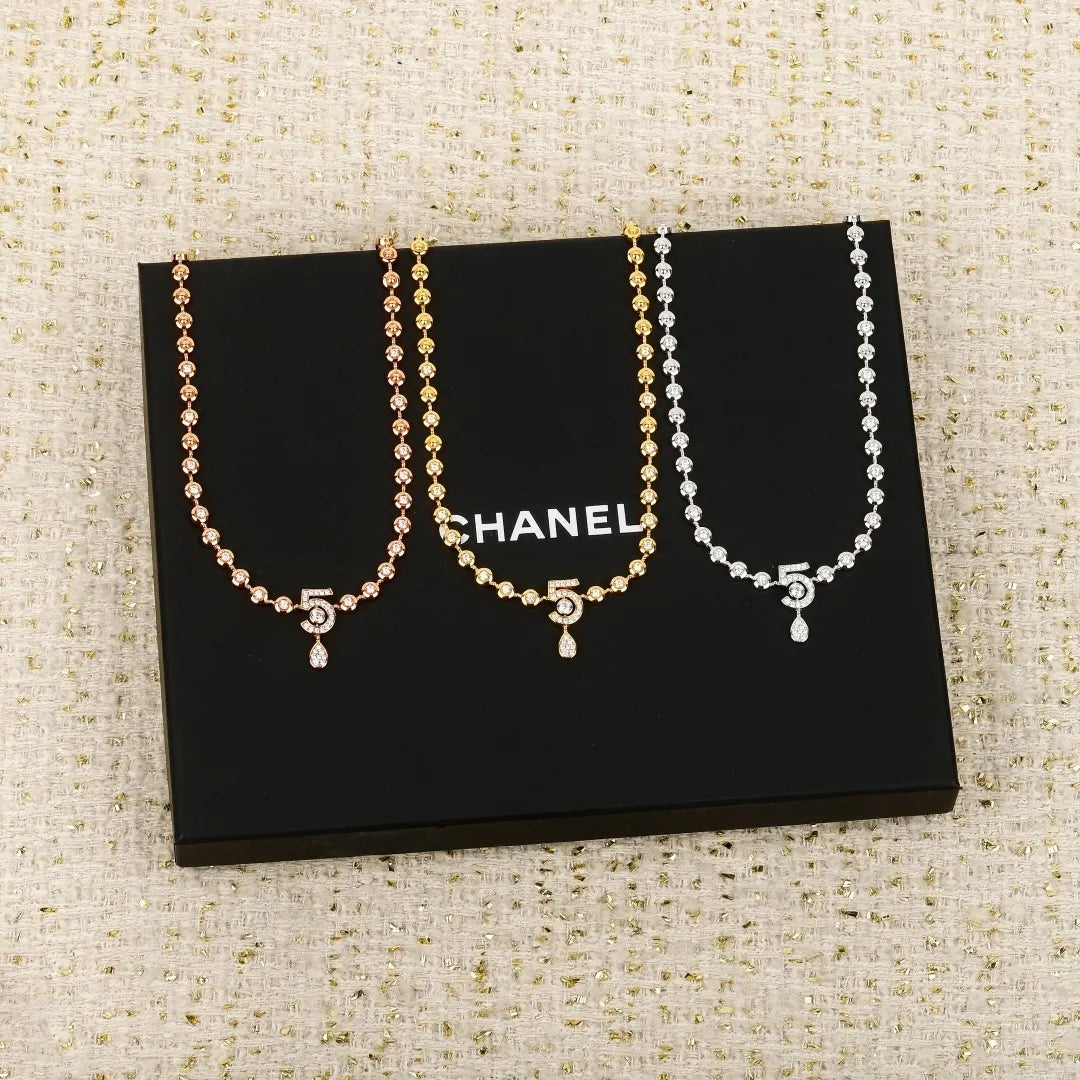 Chanel No. 5 Rose Gold Necklace - Chanel No. 5 Crystal Beaded Necklace