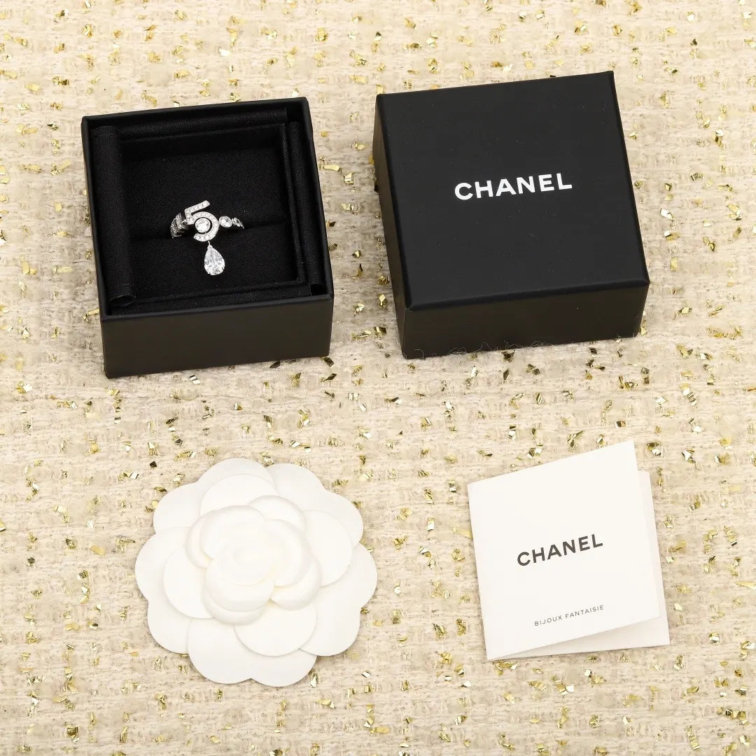 Chanel Silver No. 5 Ring - Chanel Silver No. 5 Drop Ring - Elegant