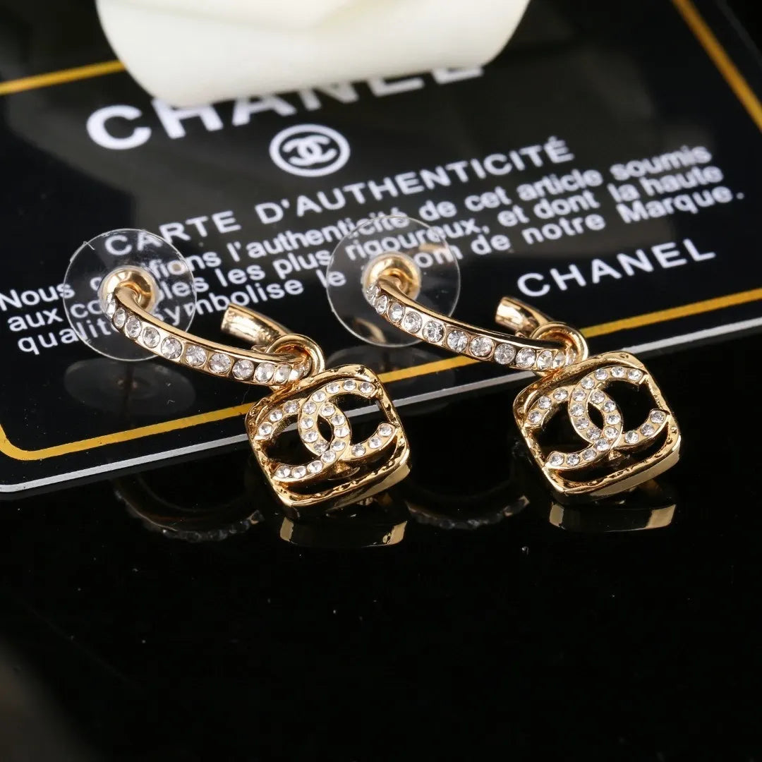 Chanel Gold Crystal Earrings - Chanel Gold Crystal CC Drop Earrings
