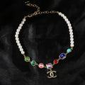 Chanel Pearl Multi-Gem Necklace - Chanel Pearl Multi-Gem CC Logo