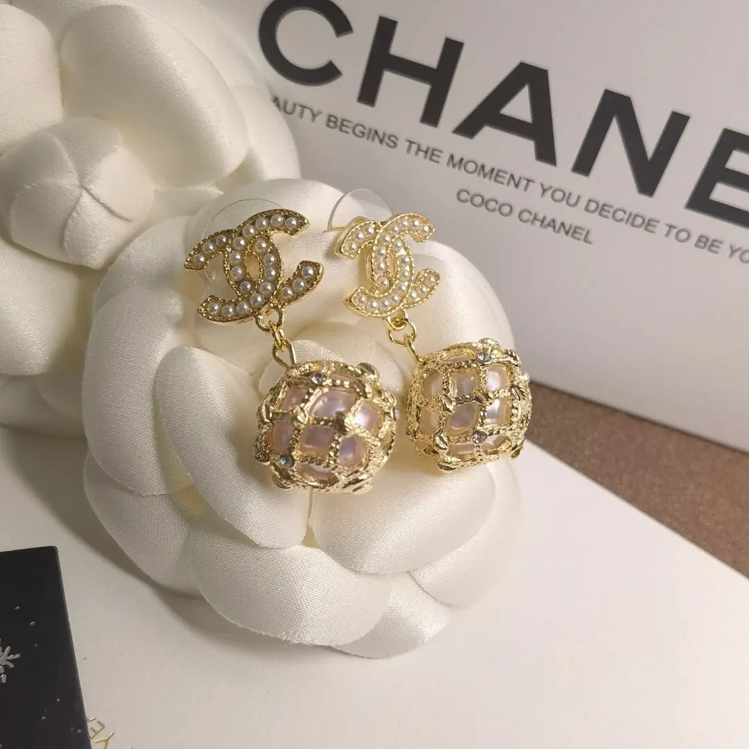 Chanel Gold Pearl Orb Earrings - Designer Statement