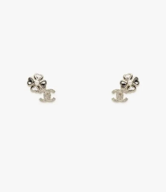 Chanel Crystal Flower CC Earrings - Chanel Silver Crystal Flower CC