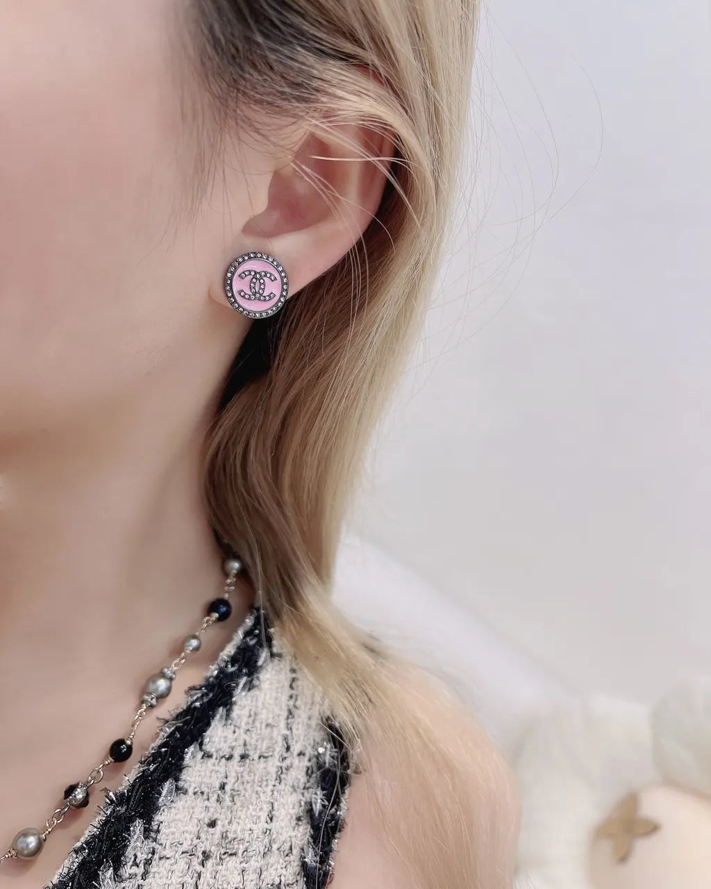 Chanel Pink CC Logo Stud Earrings - Designer Jewelry