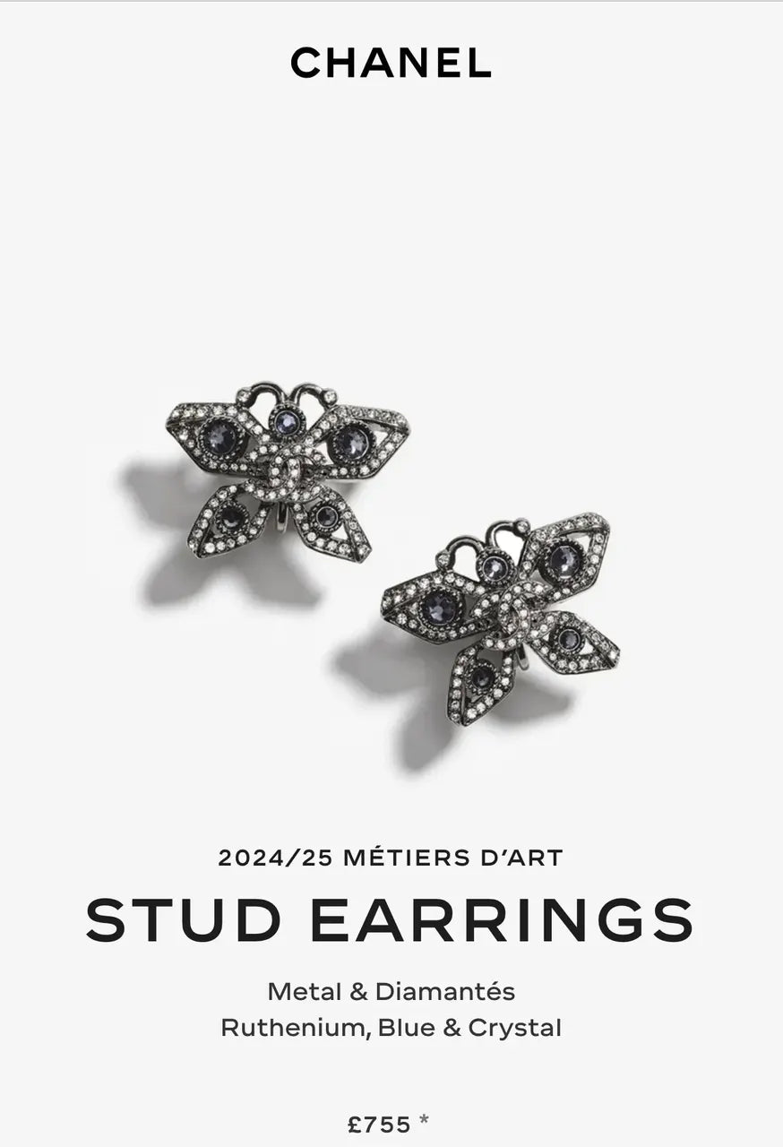 Chanel Blue Crystal Earrings - Chanel Ruthenium Butterfly Stud
