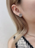 Chanel Silver Crystal CC Stud Earrings - Designer Jewelry