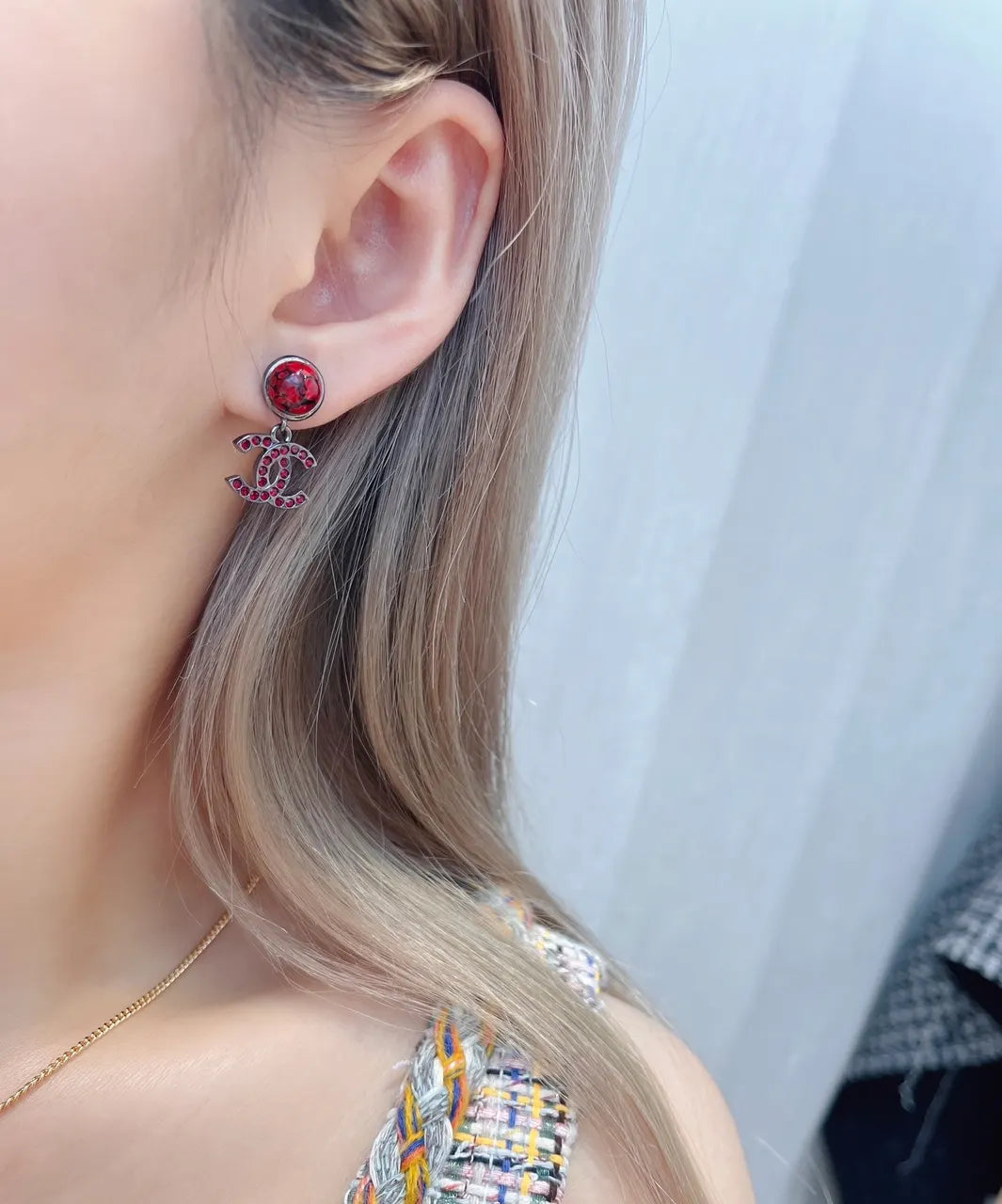 Chanel Red Crystal Earrings - Chanel Red Crystal CC Logo Drop Earrings