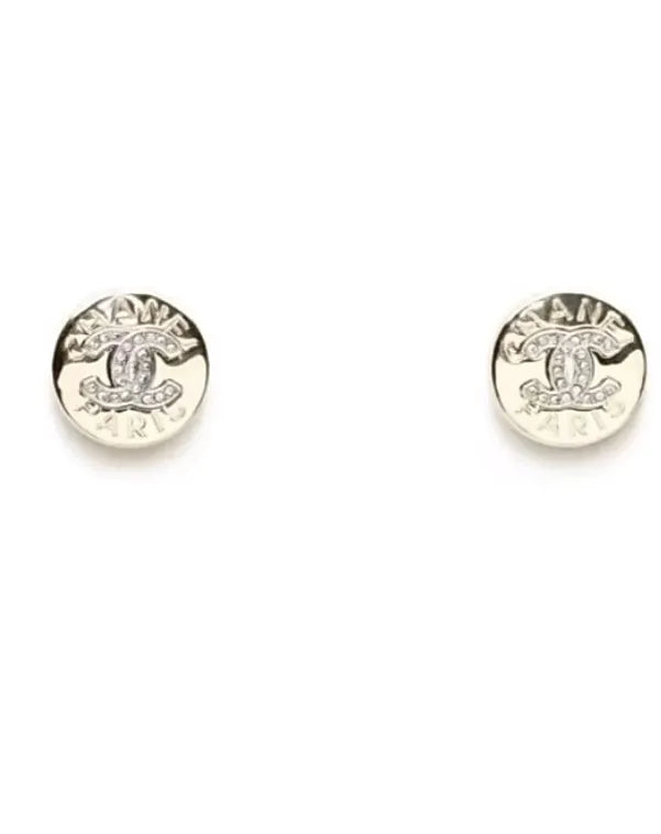 Chanel Silver CC Logo Stud Earrings - Designer Jewelry