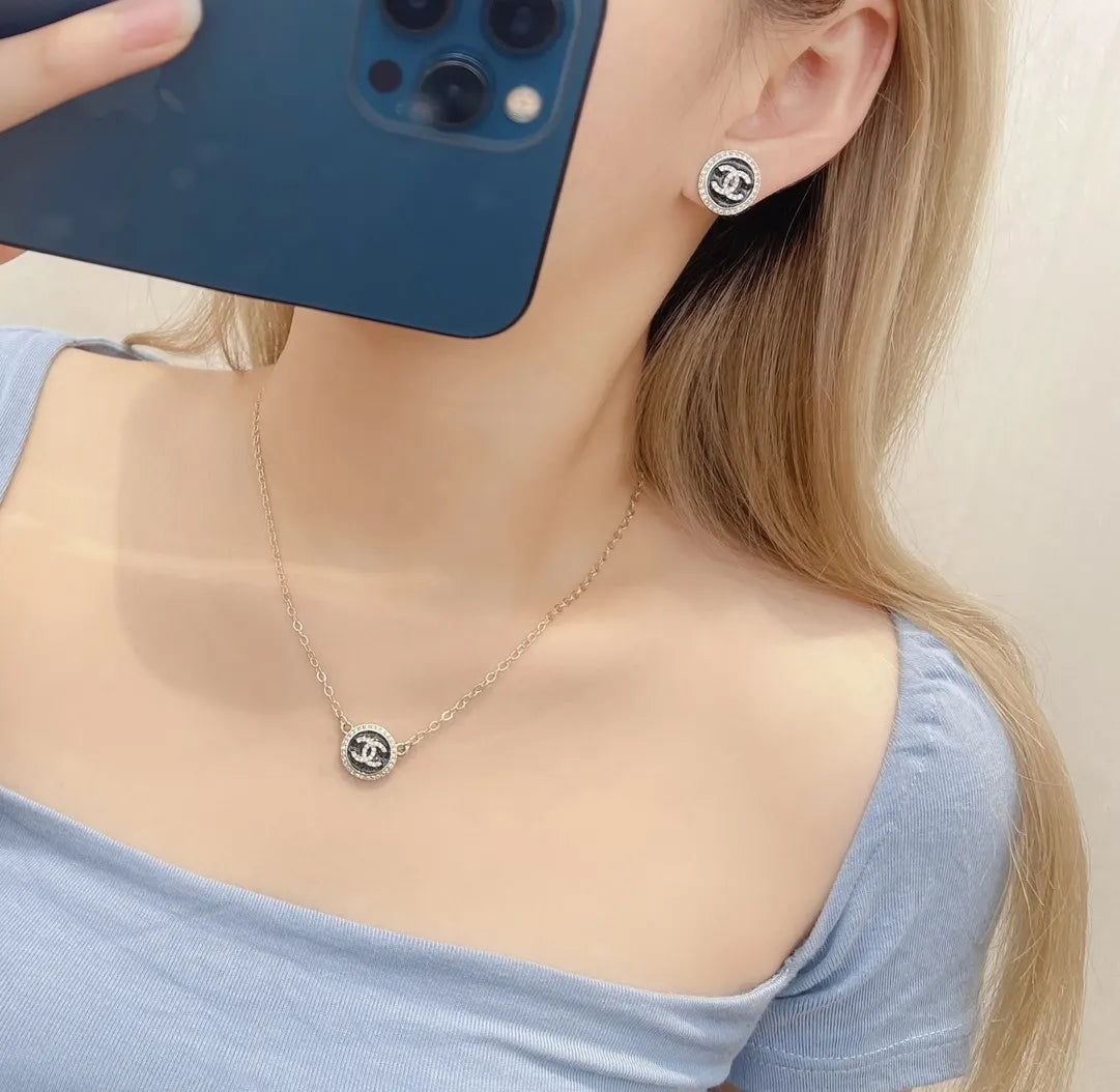 Chanel Black Silver CC Set - Chanel Black & Silver CC Necklace &
