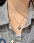 Chanel Silver Heart Pendant Necklace - Blue Enamel CC Logo