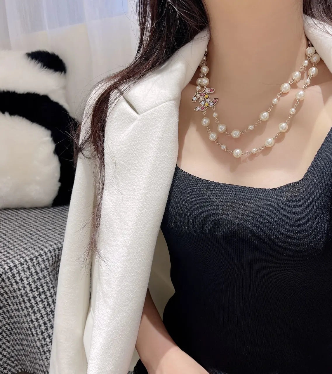 Chanel Pearl Sautoir Necklace - Multicolor CC Logo