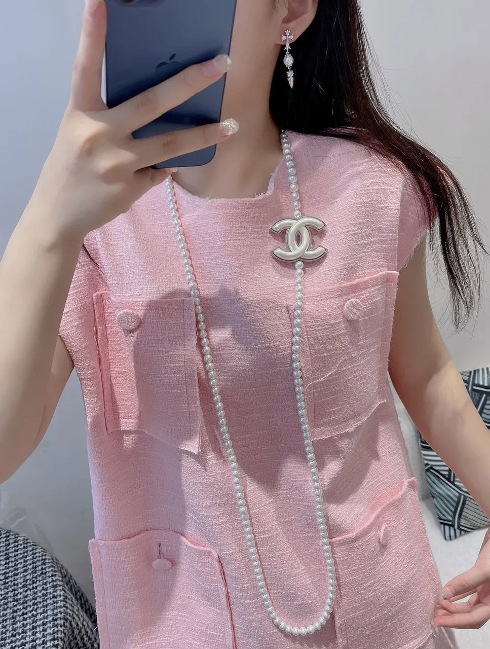 Chanel Long Pearl Necklace CC Logo - Iconic Elegance